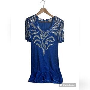 NWT Vintage Silky Nites Beaded Silk Mini Dress, 10 90s 80s